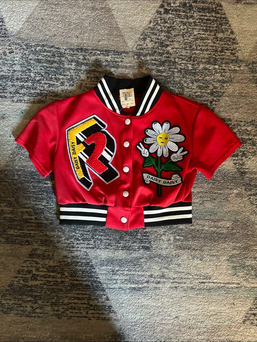 Daisy Red Cropped Varsity Jacket with Daisy Patch
